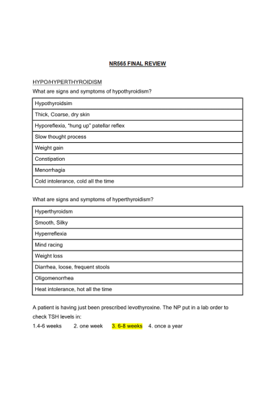 NR 565 Week 8 Final Review