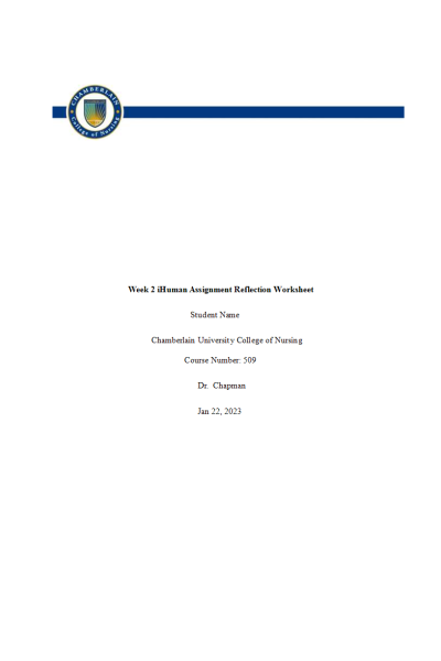 NR 509 Week 2 iHuman Assignment Reflection Worksheet