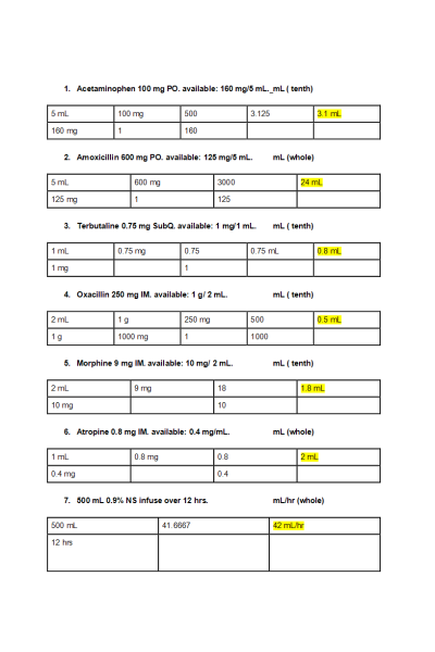 NR 327 Week 1 Med Calc Practice Exam