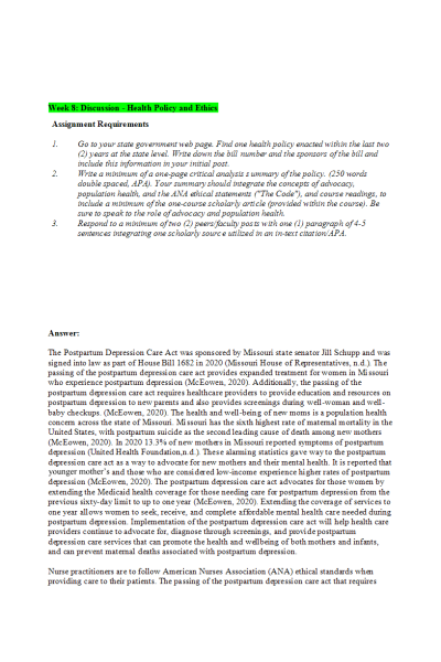 NR 503 Week 8 Discussion; Health Policy and Ethics