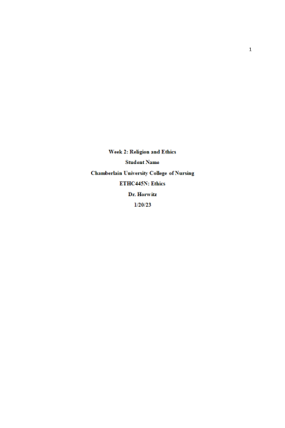 ETHC 445N Week 2 Assignment; Ethical Dilemma Analysis - Religion and Ethics