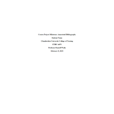 ETHC 445N Week 5 Assignment; Course Project Milestone; Annotated Bibliography