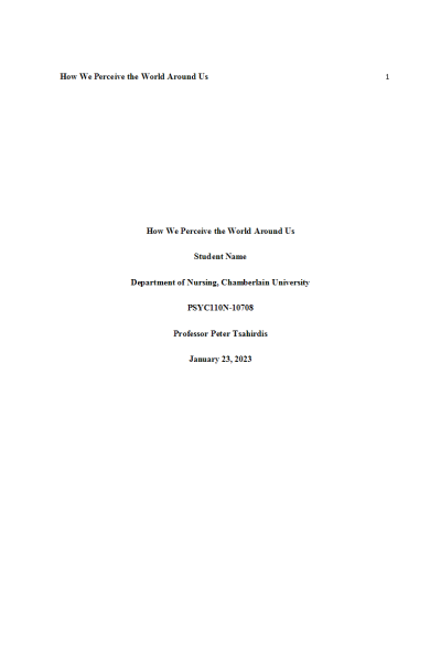 PSYC 110N Week 2 Assignment; How We Perceive the World Around Us