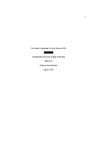 BIOS 252 Week 4 Case Study; Autonomic Nervous System