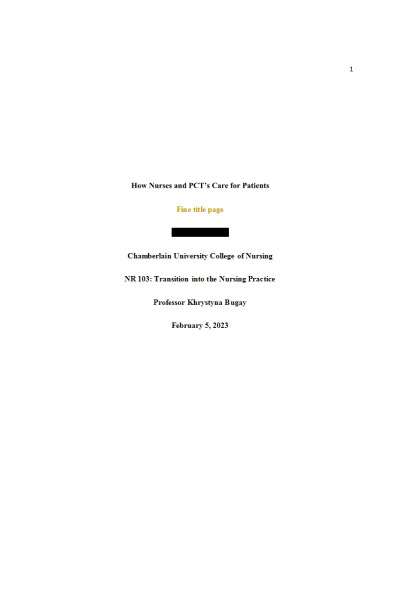 NR 103 Week 5 RUA; How Nurses and PCT s Care for Patients