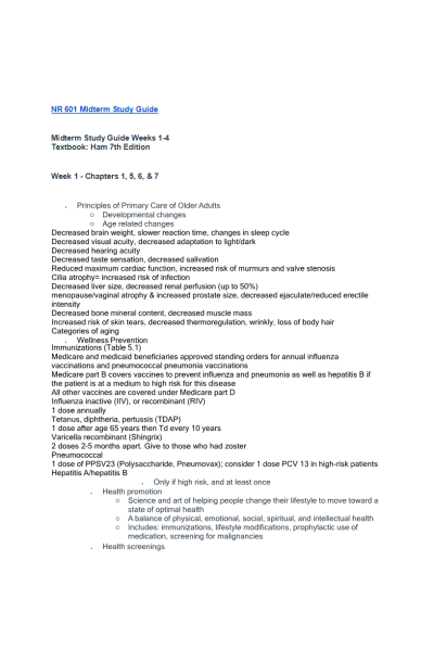 NR 601 Week 4 Midterm Study Guide Weeks 1-4 Textbook Ham 7th Edition