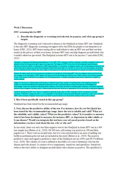 NR 503 Week 2 Discussion; OTC Screening Kits for HIV