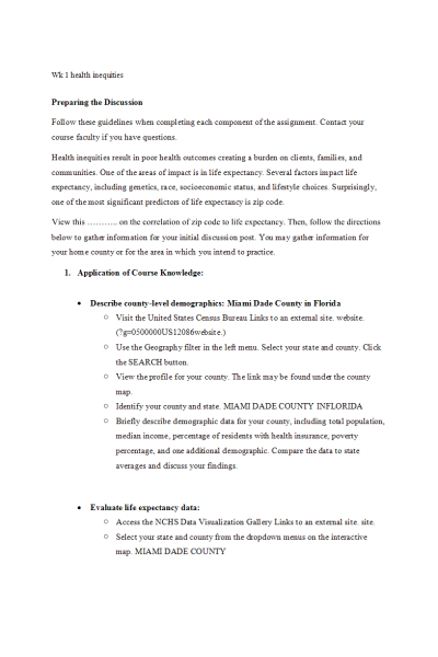 NR 601 Week 1 Health Inequities Discussion