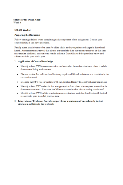 NR 601 Week 4 Discussion; Safety for the Older Adult