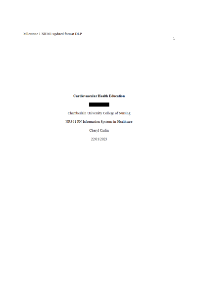 NR 361 Week 2 Course Project Milestone 1 - Cardiovascular Health Education