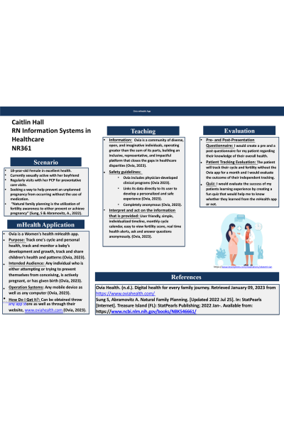 NR 361 Week 6 Course Project Milestone 3; Family Planning - Ovia mHealth App