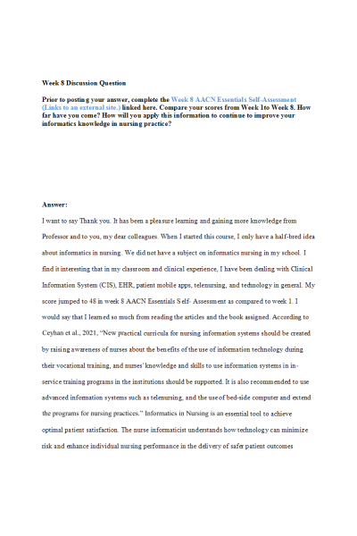 NR 361 Week 8 Discussion; Reflective and Projected Practice (2 Versions)