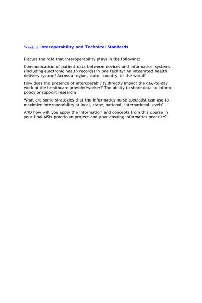 NR 541 Week 8 Discussion; Interoperability and Technical Standards