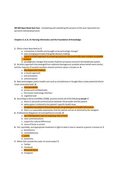 NR 360 Quiz Four