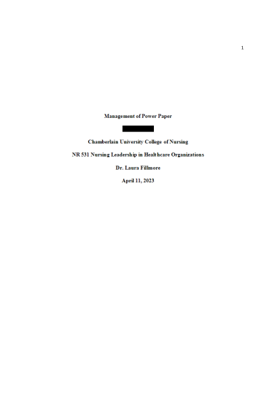 NR 531 Week 5 Assignment; Management of Power