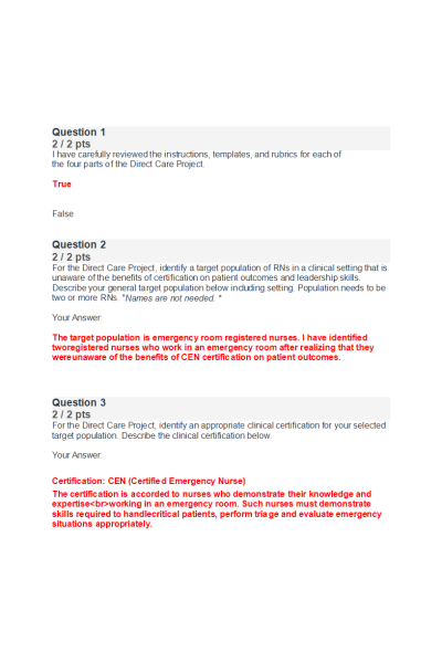 NR 447 Week 2 Check-In Direct Care Project Part 1; Assessment and Diagnosis (Quiz Score; 10 out of 10)v2