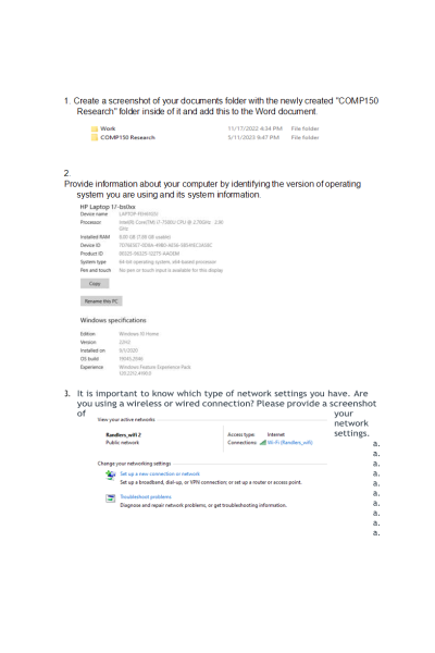 COMP 150 Week 1 Assignment; Understanding your Operating System