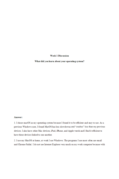 COMP 150 Week 1 Discussion; What did you learn about your operating system?