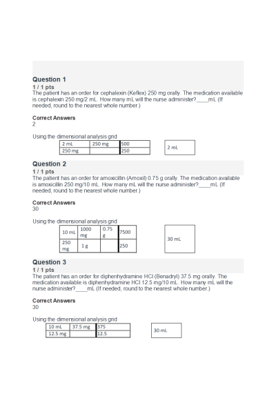 NR 226 Week 1 Medication Calculations Exam (Score 20 out of 20)