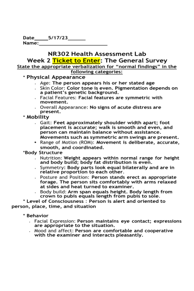 NR 302 Week 2 Lab; Ticket to Enter - The General Survey