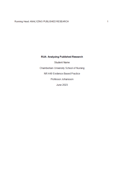NR 449 Week 5 RUA; Individual Analyzing Published Research Article (IAPRA) Part 3