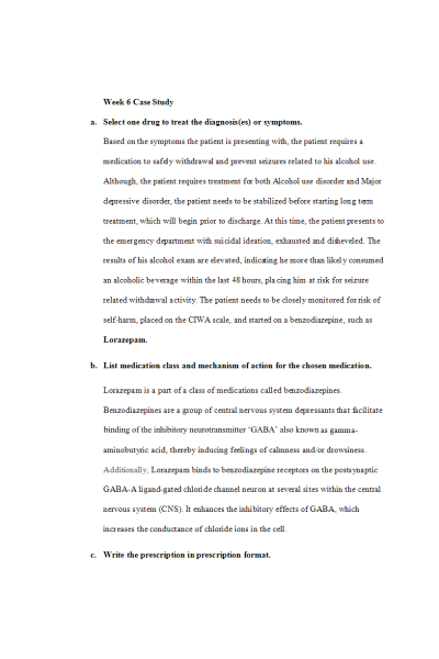 NR 546 Week 5 Case Study; Lorazepam