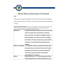 NR 548 Week 5 Exam: Mental Status Examination Worksheet