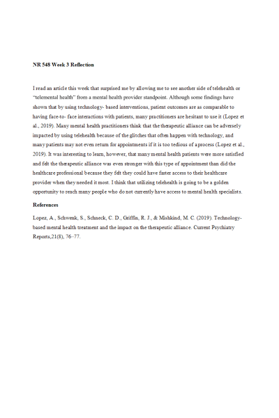NR 548 Week 3 Reflection on Learning