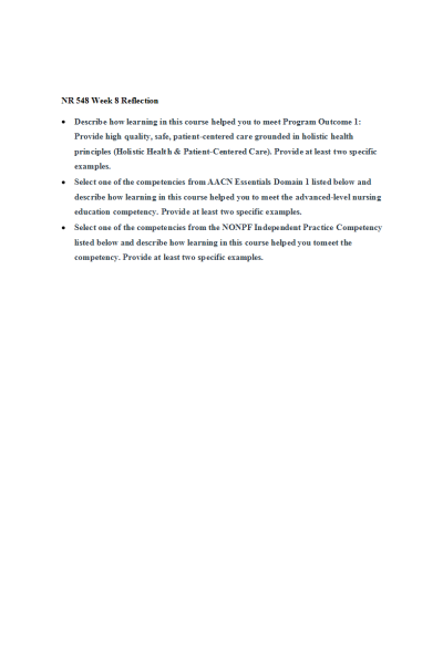 NR 548 Week 8 Reflection on Learning