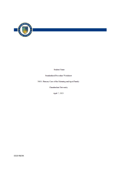 NR 601 Week 5 Assignment; Standardized Procedure Worksheet - Urinary incontinence (UI)