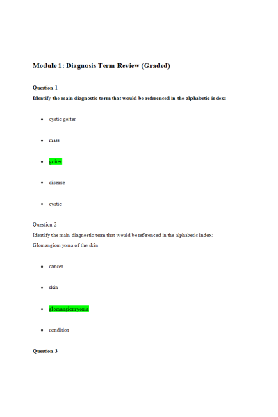 HIT 205 Module 1 Diagnosis Term Review (Graded)