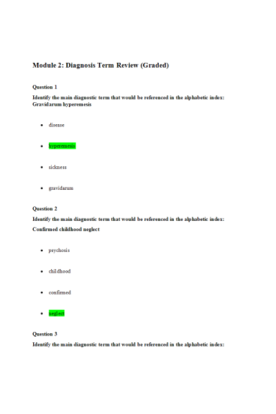 HIT 205 Module 2 Diagnosis Term Review (Graded)