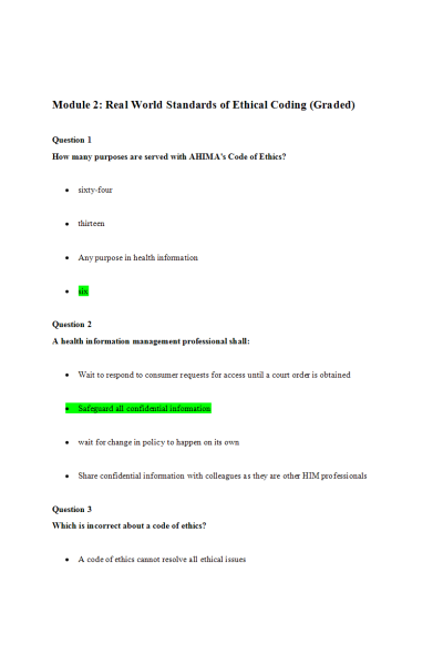 HIT 205 Module 2 Real World Standards of Ethical Coding (Graded)
