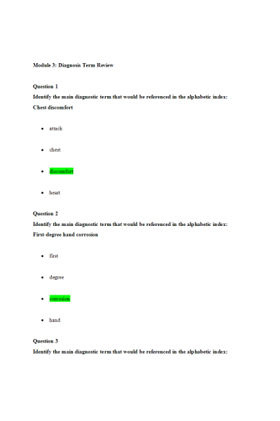 HIT 205 Module 3 Diagnosis Term Review
