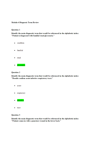 HIT 205 Module 4 Diagnosis Term Review