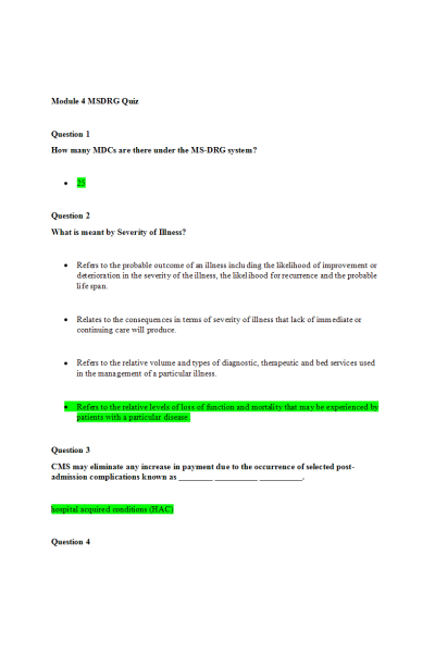 HIT 205 Module 4 MSDRG Quiz
