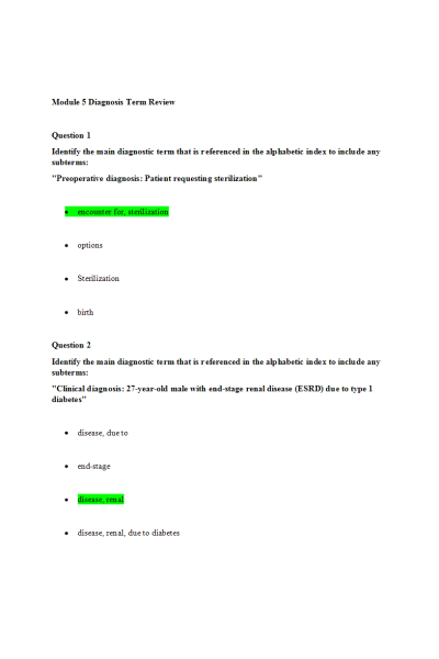 HIT 205 Module 5 Diagnosis Term Review