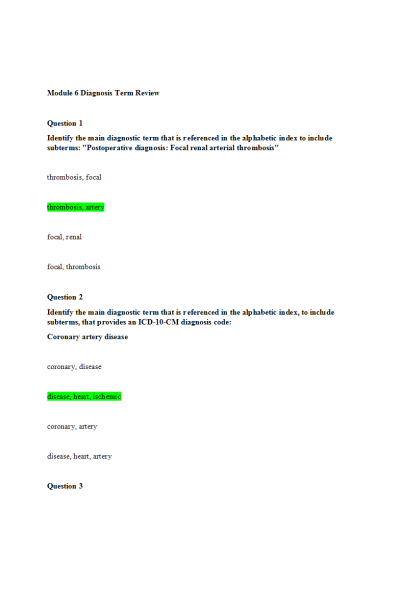 HIT 205 Module 6 Diagnosis Term Review