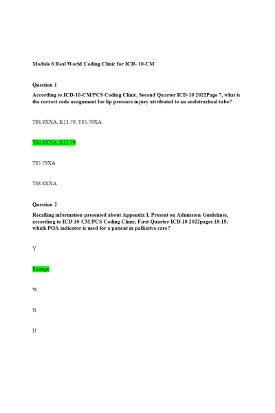 HIT 205 Module 6 Real World Coding Clinic for ICD- 10-CM