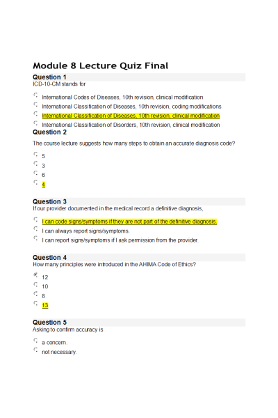 HIT 205 Module 8 Lecture Quiz Final
