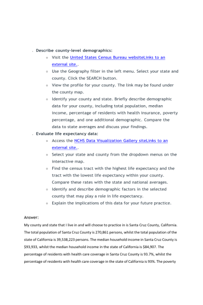 NR 601 Week 1 Discussion; Demographic Data - Santa Cruz County, California
