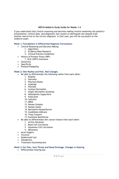 NR 576 Week 4 Midterm Study Guide for Weeks 1-4