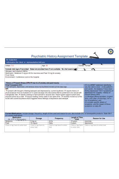 NR 548 Week 4 Psychiatric History Assignment Template (Initials; T.S)