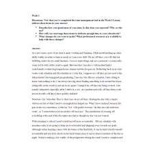 NR 351 Week 1 Discussion; Time Management as an Online Student