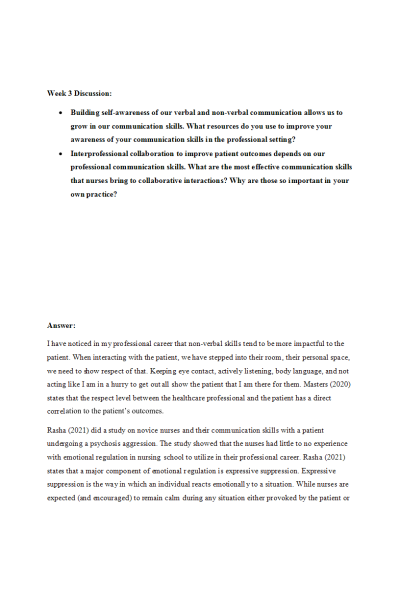NR 351 Week 3 Discussion; Building Communication and Collaboration Skills