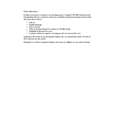 NR 351 Week 5 Discussion; Evidence to Support Nursing Practices