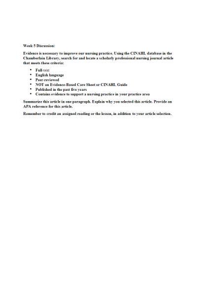 NR 351 Week 5 Discussion; Evidence to Support Nursing Practices