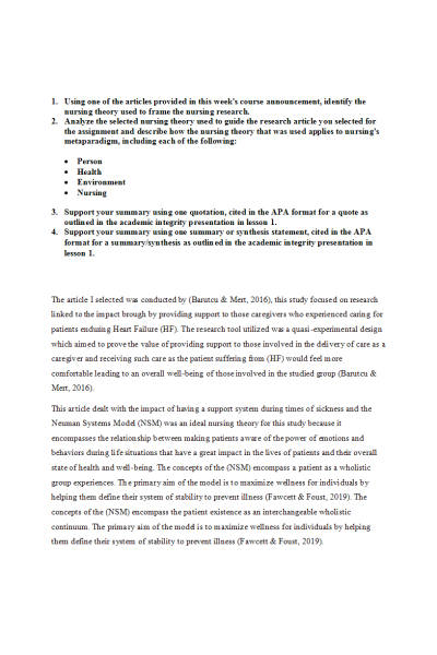 NR 715 Week 1 Discussion; The Theory-Practice Gap and Nursing Research - The Neuman Systems Model (NSM)