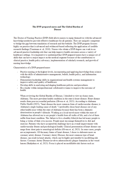 NR 715 Week 2 Discussion; The DNP-Prepared Nurse and The Global Burden of Disease