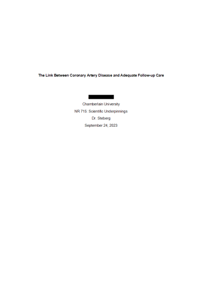 NR 715 Week 3 Assignment; Quantitative Article Search and Summary  - The Link Between Coronary Artery Disease and Adequate Follow-up Care